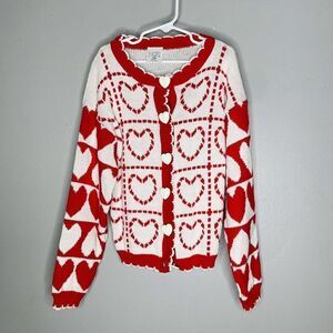 Vintage Kids Studio 6 6X Valentine’s Day cardigan girls red white sweater